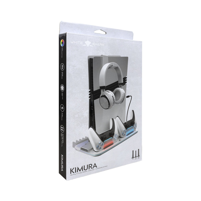 White Shark KIMURA PRO PS5 aušinimo stovas su 2 valdiklių įkrovimo stotelėmis, baltas