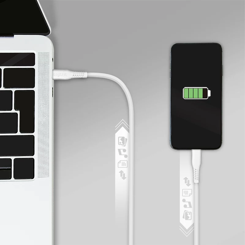 LogiLink CU0244 USB 2.0 laidas USB-C – Micro-USB, 480 Mbps, 12 W, baltas, 2 m