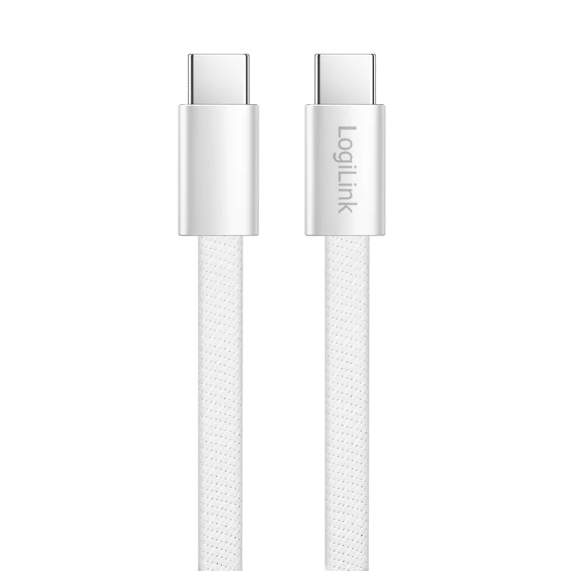 LogiLink CU0445 USB 2.0 plokščias laidas USB-C – USB-C, pintas, 480 Mbps, 60 W, baltas, 1 m