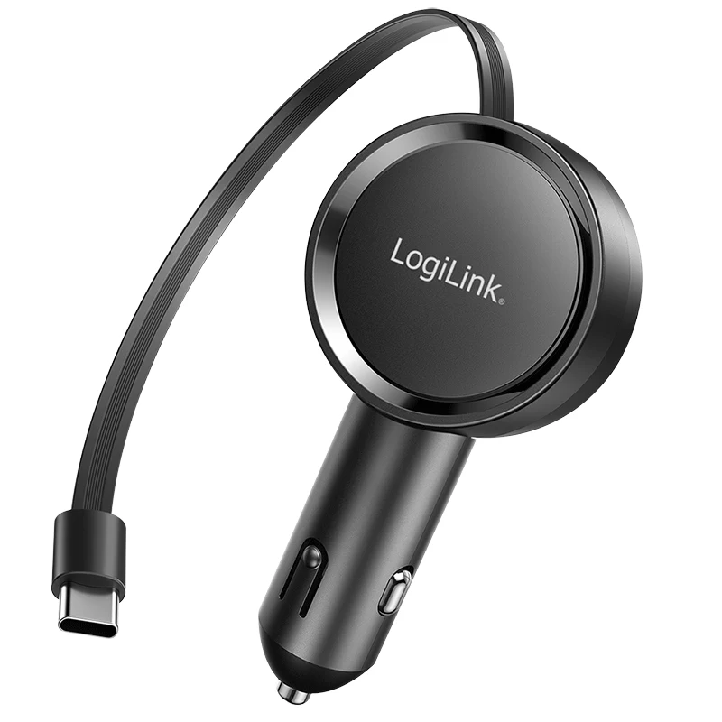 LogiLink PA0400 automobilinis USB-C įkroviklis, 1 lizdas, PD 3.0, 30 W, įtraukiamas laidas, 0,8 m