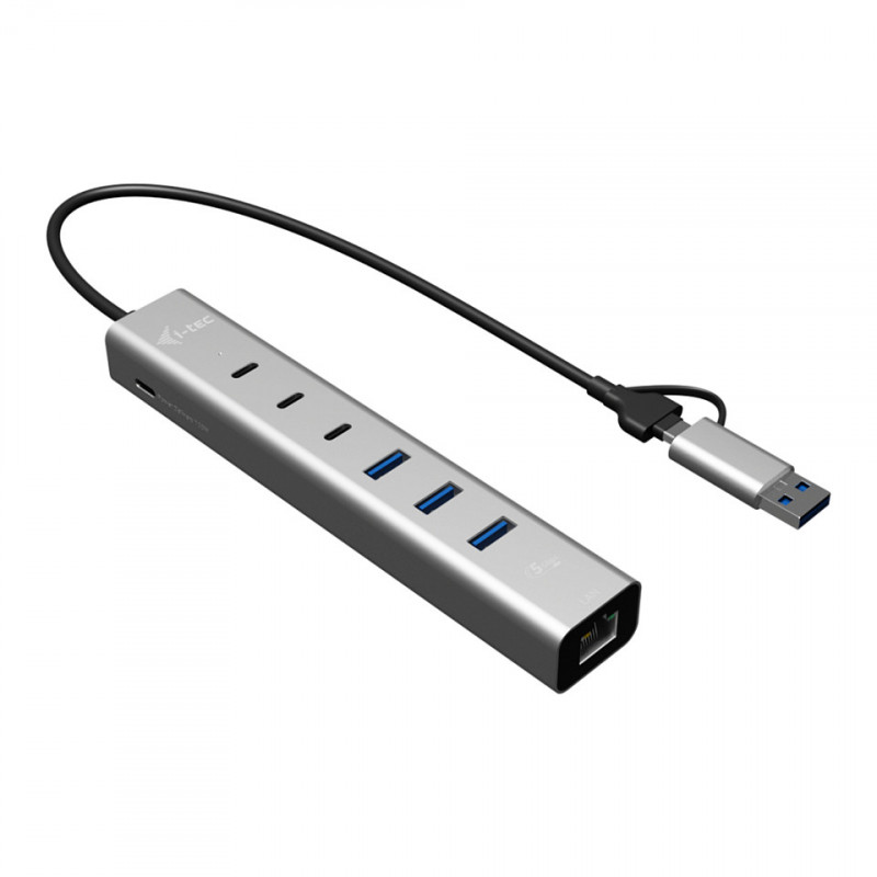 i-tec CAHUBMETAL6LANPD USB-C/USB-A metalinis šakotuvas (hubas), 6 prievadai, Gigabit LAN, Power Delivery 85 W, sidabro spalvos