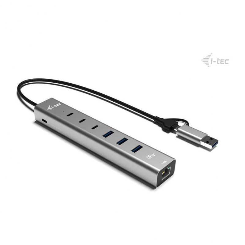 i-tec CAHUBMETAL6LANPD USB-C/USB-A metalinis šakotuvas (hubas), 6 prievadai, Gigabit LAN, Power Delivery 85 W, sidabro spalvos