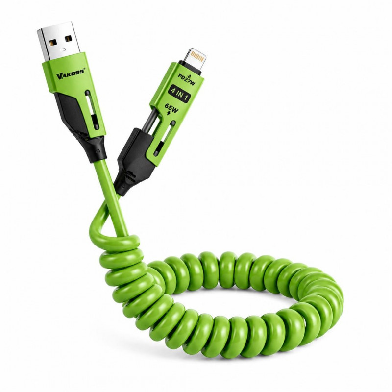 Vakoss MLU680G kabelis 4 viename, 1,5 m, 60 W, 3 A, QC/PD, žalias