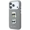 Karl Lagerfeld KF003253 dėkliukas Saffiano su Karl & Choupette Heads Pins ir logotipu, tinka iPhone 18 Pro / 17 Pro, pilkas