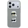 Karl Lagerfeld KF003253 dėkliukas Saffiano su Karl & Choupette Heads Pins ir logotipu, tinka iPhone 18 Pro / 17 Pro, pilkas