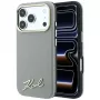Karl Lagerfeld Saffiano Small Script Metal Logo MagSafe telefono dėklas, skirtas iPhone 18 Pro / 17 Pro, smėlio spalvos