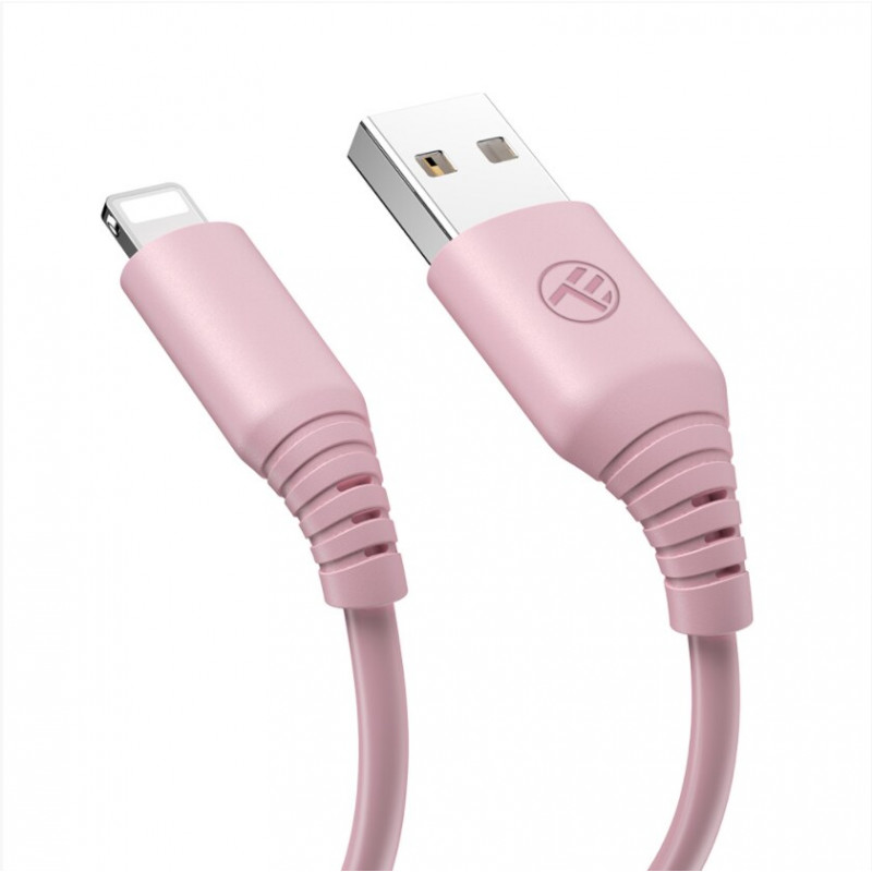Tellur silikoninis laidas USB į Lightning, 3 A, 1 m, rožinis