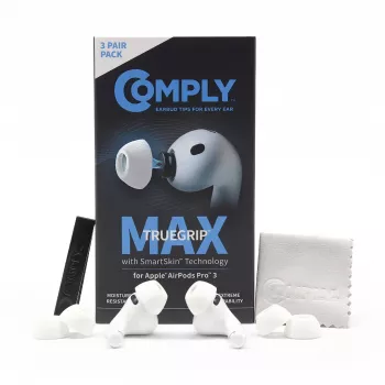 Comply MAX ausinių kamštukai, skirti Apple AirPods Pro 3, balti, L dydžio