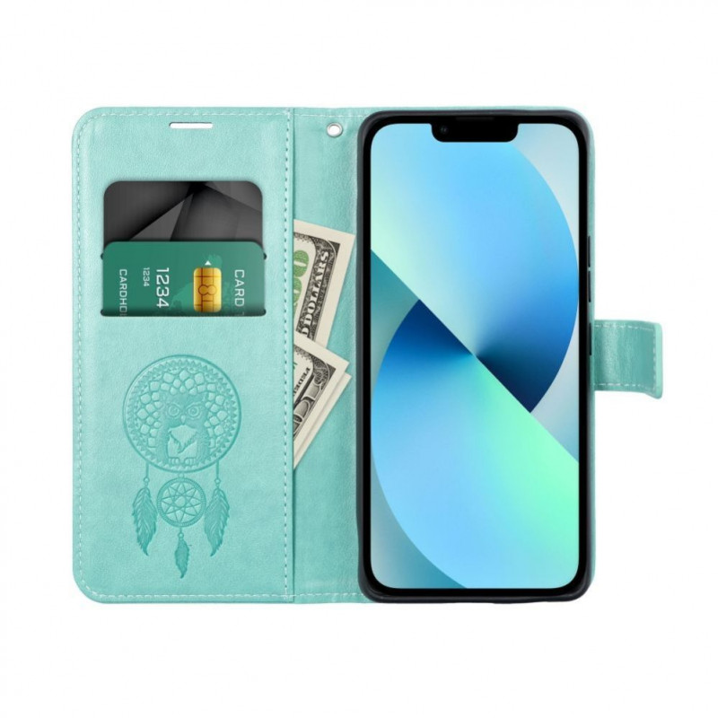 OEM dėklas knygelė Mezzo Book Samsung S20 FE / S20 FE 5G telefonams, su sapnų gaudyklės raštu, žalias