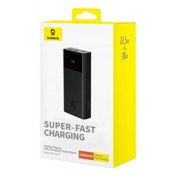 Baseus Star-Lord išorinė baterija 20000 mAh, 30 W, su ekranėliu ir laidu, juoda