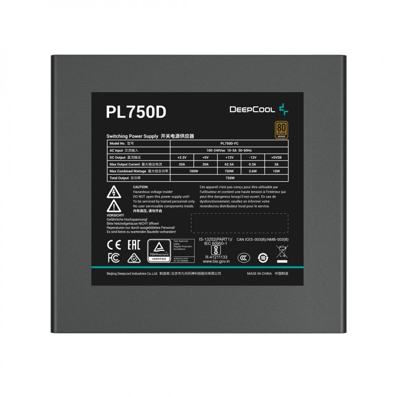 DeepCool PL750D R-PL750D-FC0B-EU PC maitinimo blokas, 750 W, ATX 20+4 pin, juodas