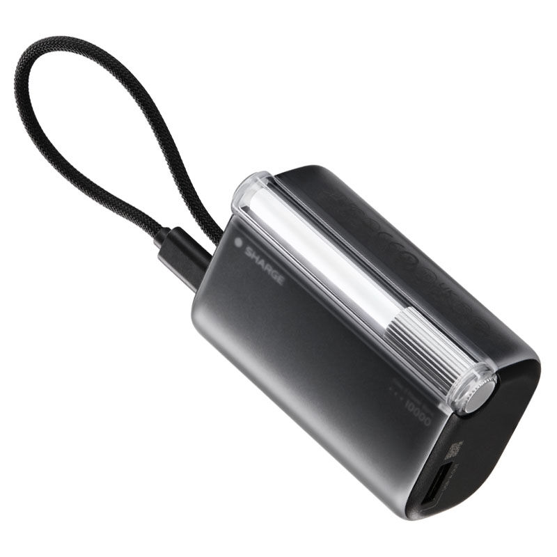 SHARGE Flow 3 nešiojamas įkroviklis, 10 000 mAh, 45 W PD, USB-C kabelis, juodas
