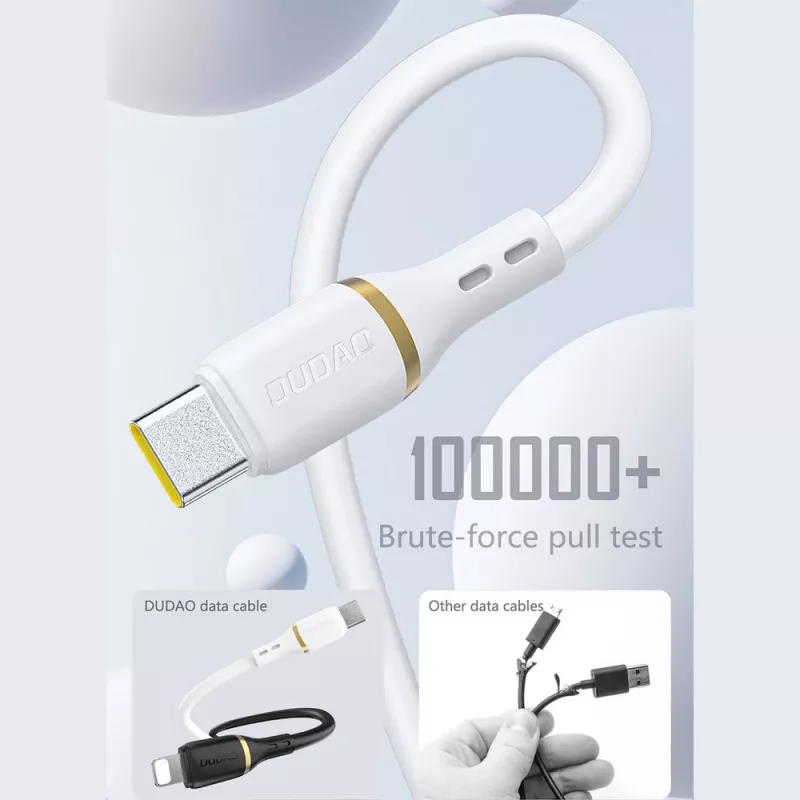 Dudao 1 m 60 W duomenų laidas USB-C į USB-C iš skystojo silikono, baltas