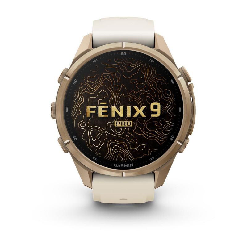 Garmin Fenix 9 Pro 010-04335-26 išmanusis laikrodis, 43 mm, Autumn Gold spalvos titanas, kreminis / pilkas silikoninis dirželis