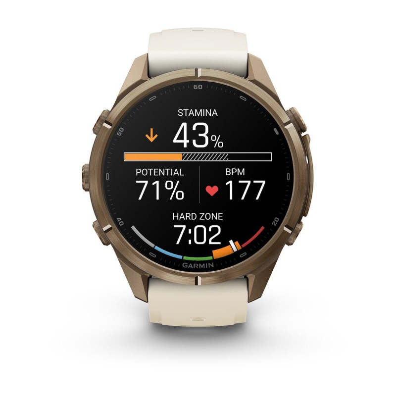 Garmin Fenix 9 Pro 010-04335-26 išmanusis laikrodis, 43 mm, Autumn Gold spalvos titanas, kreminis / pilkas silikoninis dirželis