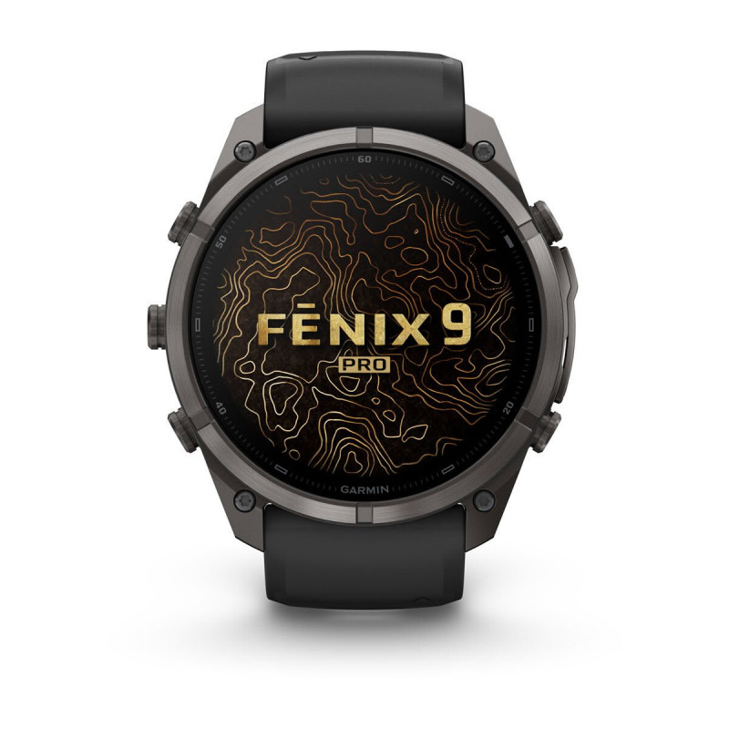 Garmin Fenix 9 Pro 010-04337-16 išmanusis laikrodis, 51 mm, Carbon Gray DLC titano korpusas, juodas / pilkas silikoninis dirželis