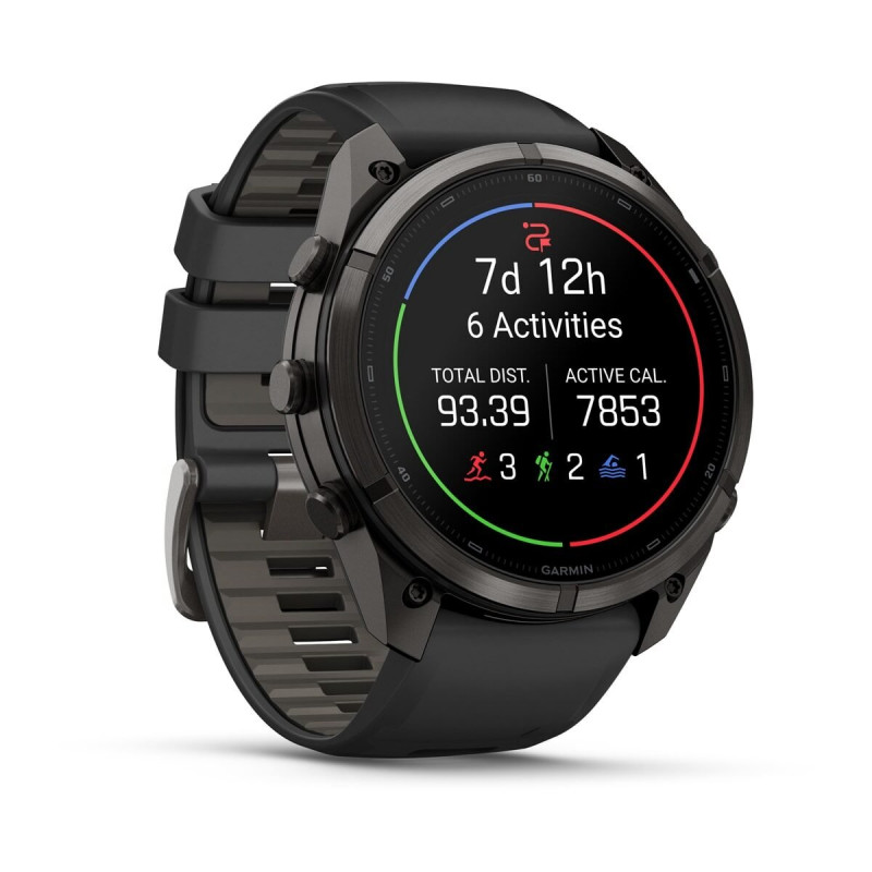 Garmin Fenix 9 Pro 010-04337-16 išmanusis laikrodis, 51 mm, Carbon Gray DLC titano korpusas, juodas / pilkas silikoninis dirželis