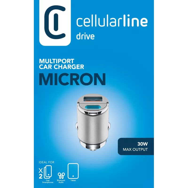 Cellularline Micron automobilinis įkroviklis 30 W su USB-C ir USB-A prievadais
