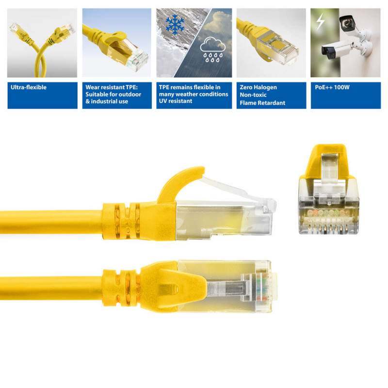 ACT FC1805 U/UTP CAT6A TPE itin lankstus tinklo kabelis su RJ45 kištukais, 5 m, geltonas