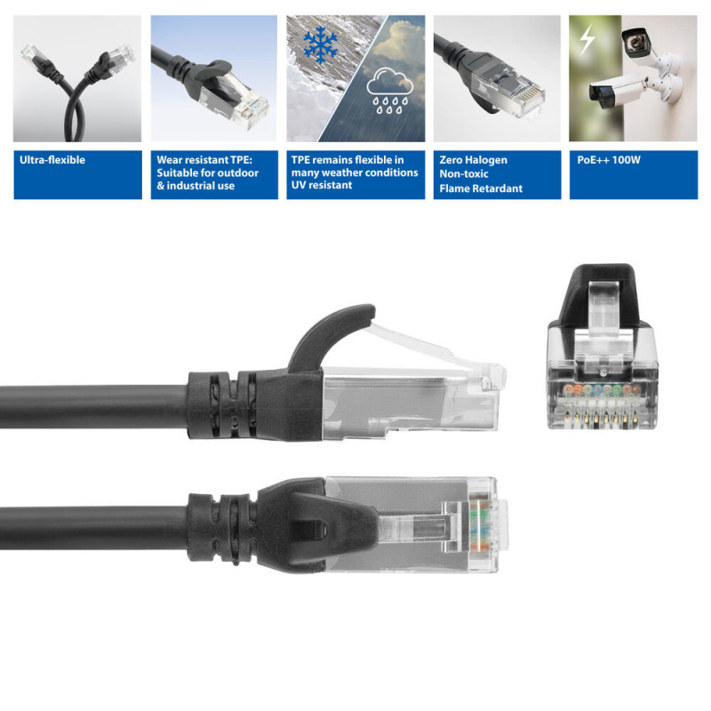 ACT FC1903 U/UTP CAT6A TPE itin lankstus tinklo kabelis su RJ45 kištukais, 3 m, juodas