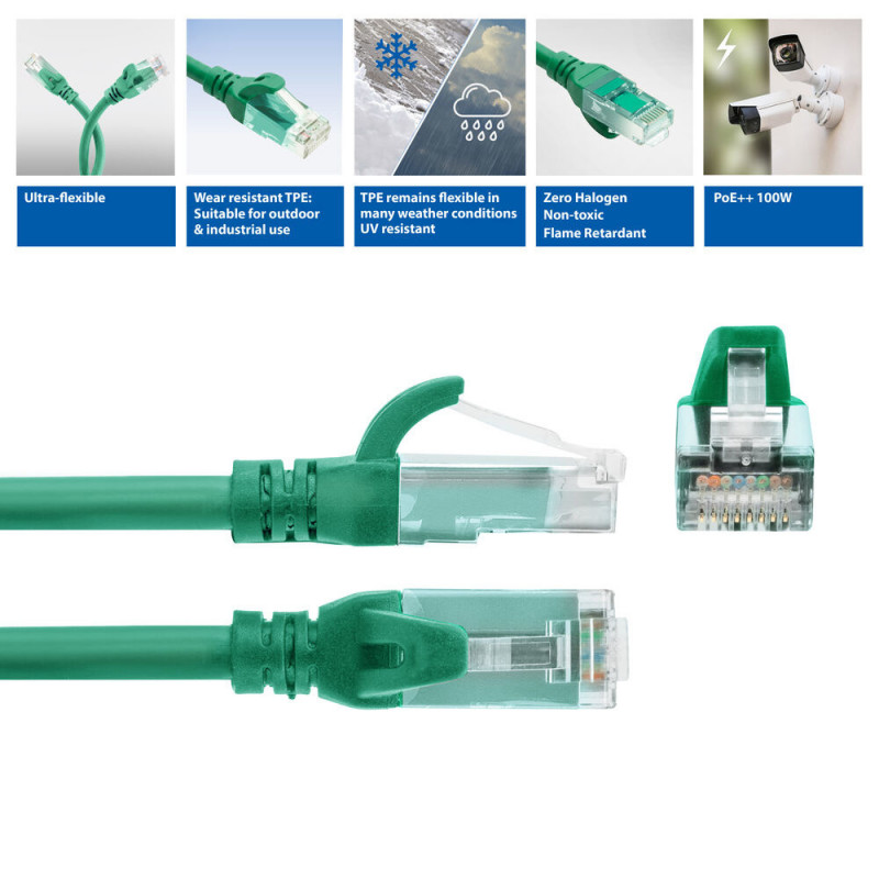 ACT FC1703 žalias U/UTP CAT6A tinklo kabelis, TPE, itin lankstus, RJ45, 3 m