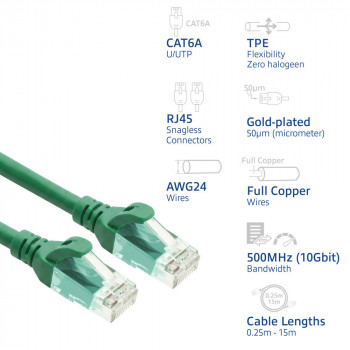 ACT FC1705 žalias U/UTP CAT6A tinklo kabelis, TPE, itin lankstus, RJ45, 5 m