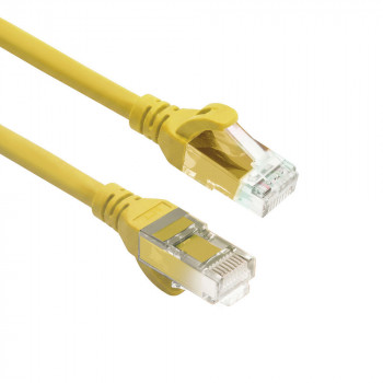 ACT FC1852 CAT6A U/UTP itin lankstus tinklo kabelis, 0,25 m, TPE, su apsauginiais RJ45 antgaliais, geltonas