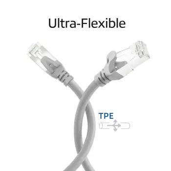 ACT FC2000 CAT6A S/FTP lankstus jungiamasis kabelis, 0,5 m, TPE, RJ45 jungtys, pilkas