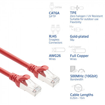 ACT FC2507 S/FTP CAT6A tinklo jungiamasis kabelis, 7 m, raudonas