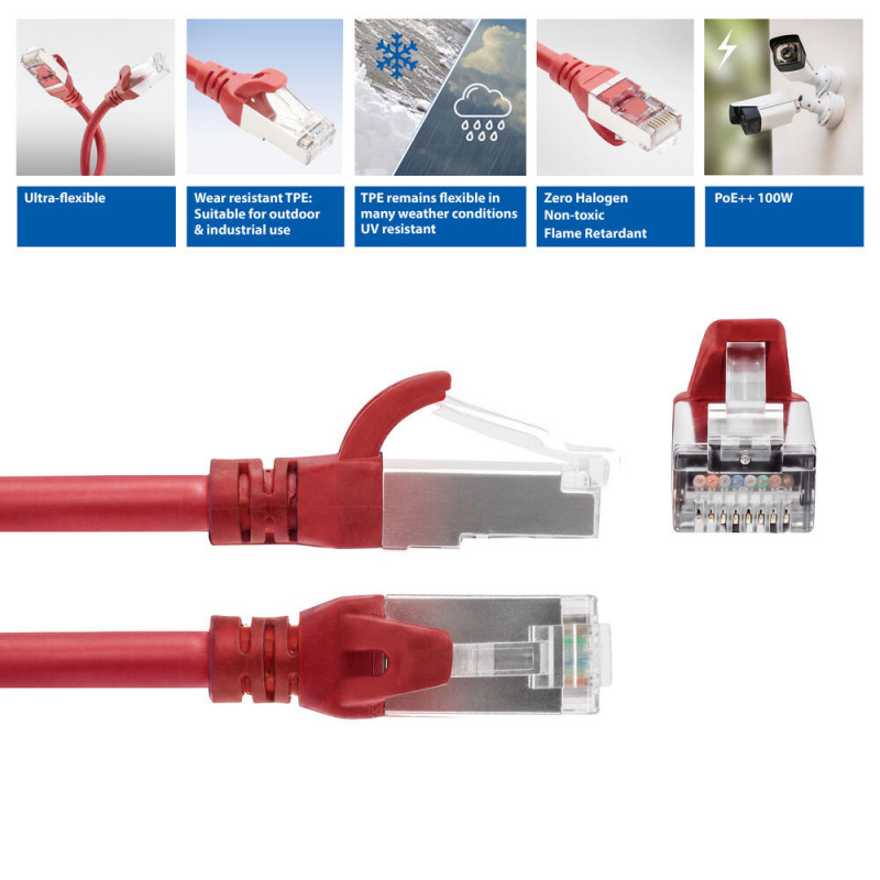 ACT FC2507 S/FTP CAT6A tinklo jungiamasis kabelis, 7 m, raudonas