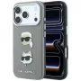 Karl Lagerfeld Saffiano dėklas iPhone 18 Pro Max / 17 Pro Max su Karl & Choupette Heads Pins & Logo, pilkas