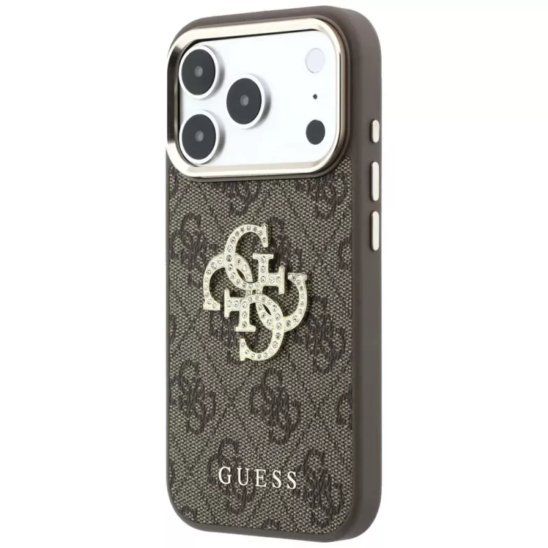 Guess 4G & Big Strass Logo telefono dėklas iPhone 18 Pro / 17 Pro, rudas