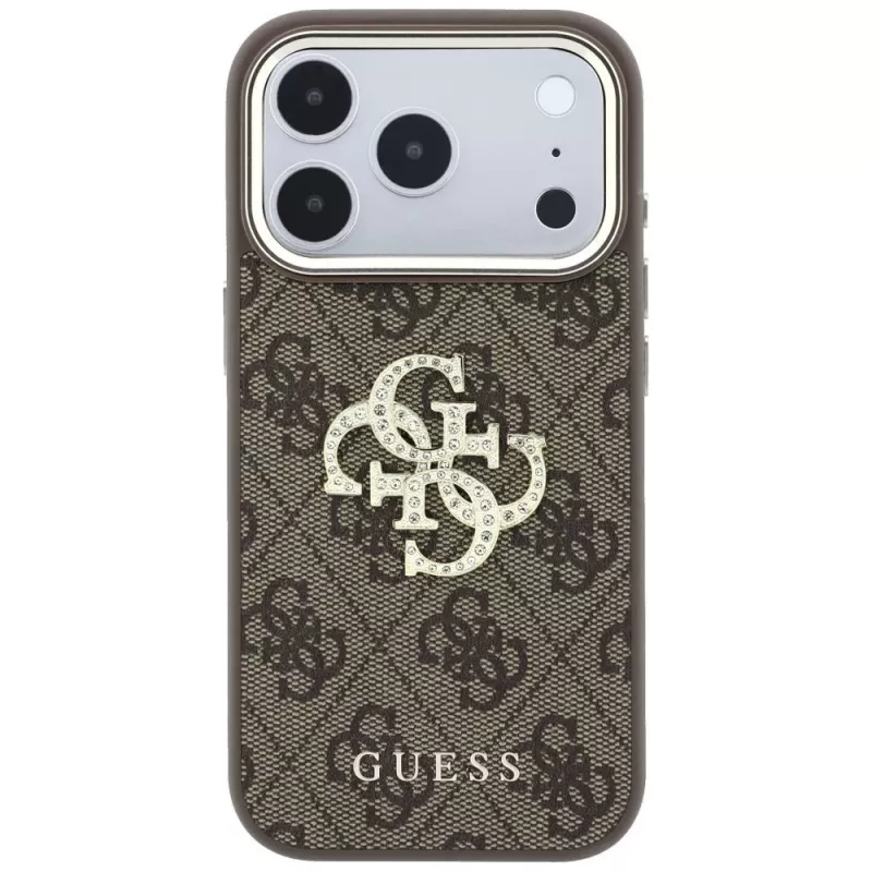 Guess 4G & Big Strass Logo telefono dėklas iPhone 18 Pro / 17 Pro, rudas
