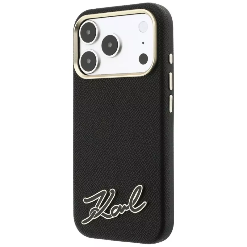 Karl Lagerfeld Grained with Resin Signature Logo MagSafe telefono dėklas iPhone 18 Pro Max / 17 Pro Max, juodas