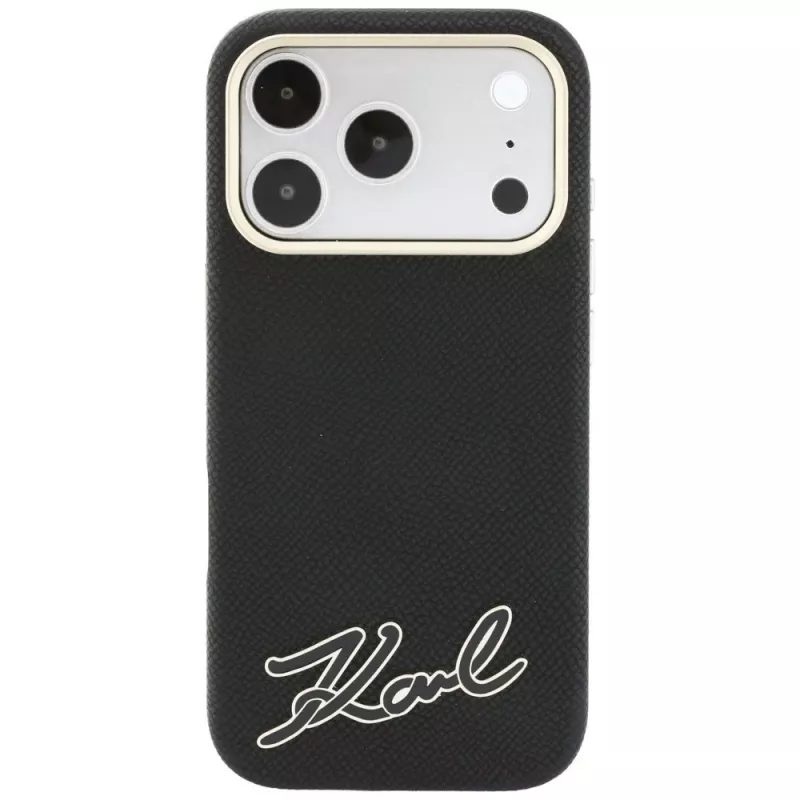 Karl Lagerfeld Grained with Resin Signature Logo MagSafe telefono dėklas iPhone 18 Pro Max / 17 Pro Max, juodas