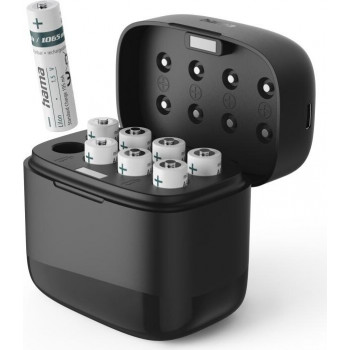 Hama 00223559 baterijų įkroviklis su 8 AAA Li-Ion akumuliatoriais, 780 mAh, kiekvienos baterijos atskiras įkrovimas, USB-C