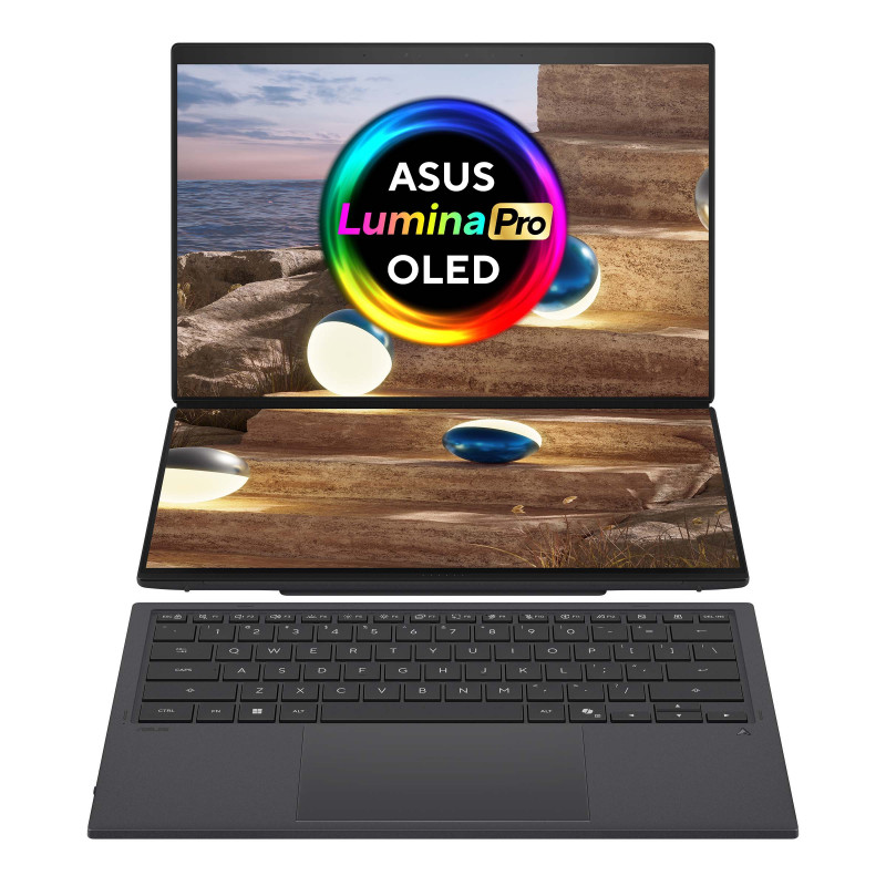 Asus Zenbook Duo UX8407AA-SN094X 14 colių nešiojamas kompiuteris, OLED jutiklinis ekranas, Intel Core Ultra 9 378H, 32 GB atmintis, 2000 GB SSD, Windows 11 Home, Moher Gray