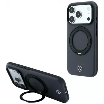 Mercedes Mer008869 Leather with Ring Stand dėklas su MagSafe iPhone 18 Pro / 17 Pro telefonams, antracito spalvos