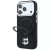 Karl Lagerfeld KF003216 Ring Stand 360 Choupette Head Pin MagSafe telefono dėklas, skirtas iPhone 18 Pro Max / 17 Pro Max, juodas