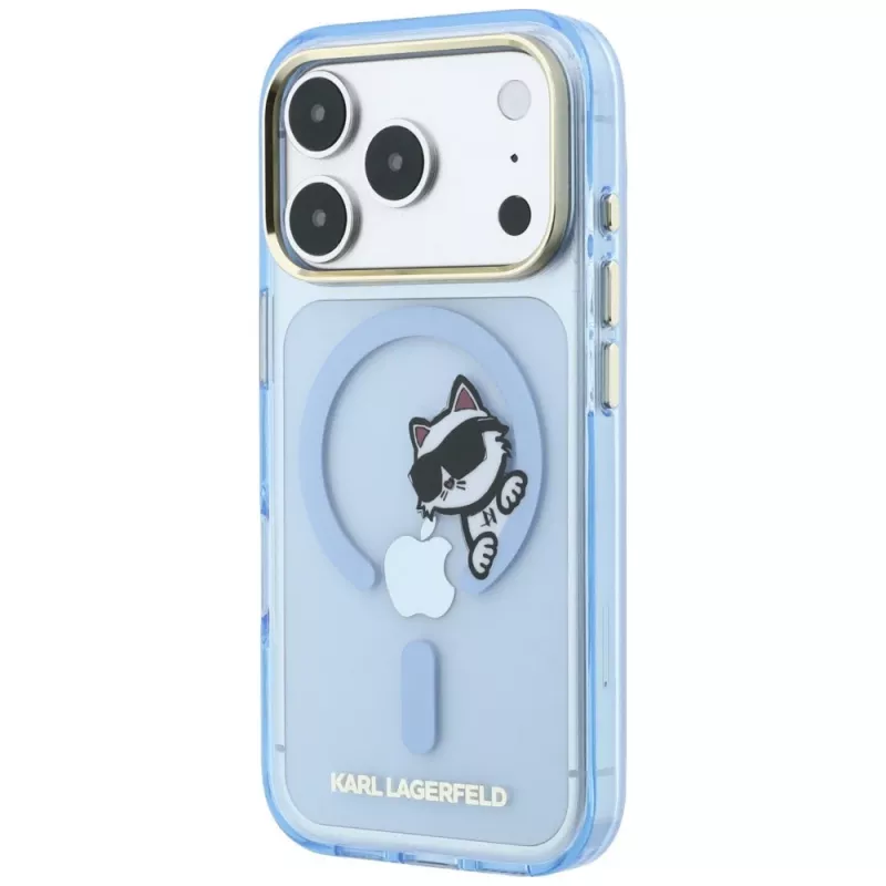 Karl Lagerfeld Peekaboo Logo MagSafe apsauginis dėklas iPhone 18 Pro / 17 Pro telefonams, šviesiai mėlynas