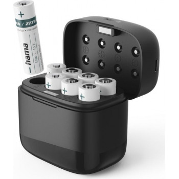 Hama elementų įkroviklis su 8x AA Li-Ion akumuliatoriais, 2000 mAh, kiekvienos angos atskiras įkrovimas, USB-C