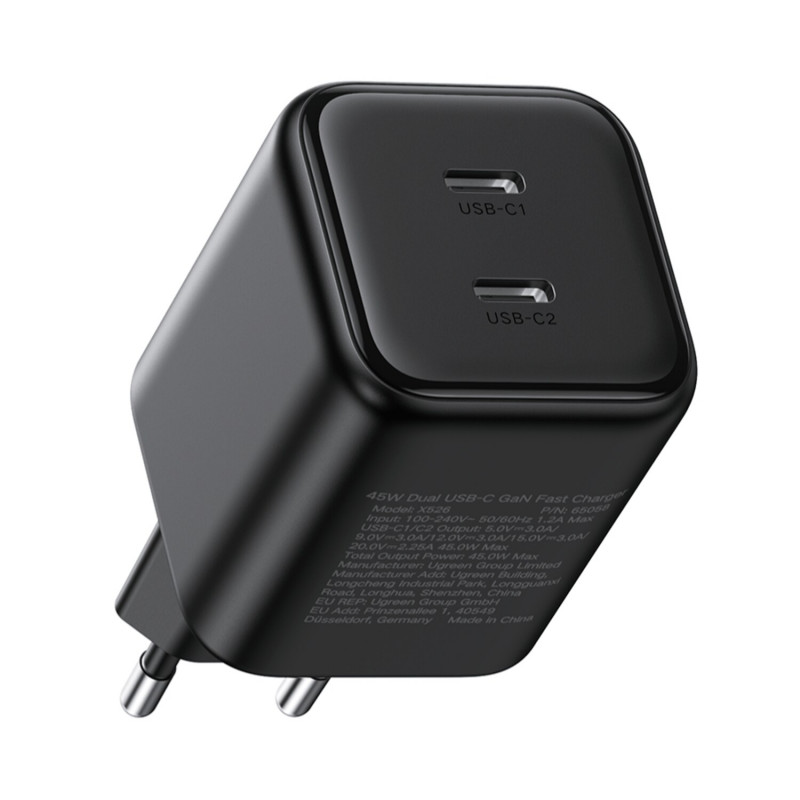 Ugreen X526 kroviklis 45 W, 2 x USB-C, GaN, juodos spalvos