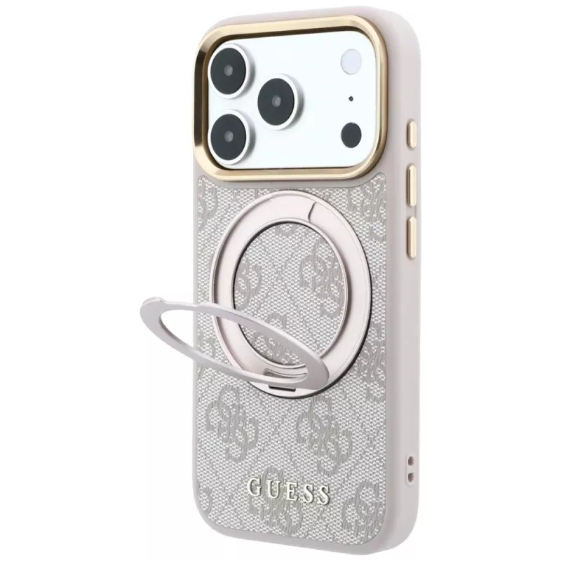 Guess Ring Stand 360 4G Classic Logo dėklas iPhone 18 Pro / 17 Pro telefonams su MagSafe, rožinis