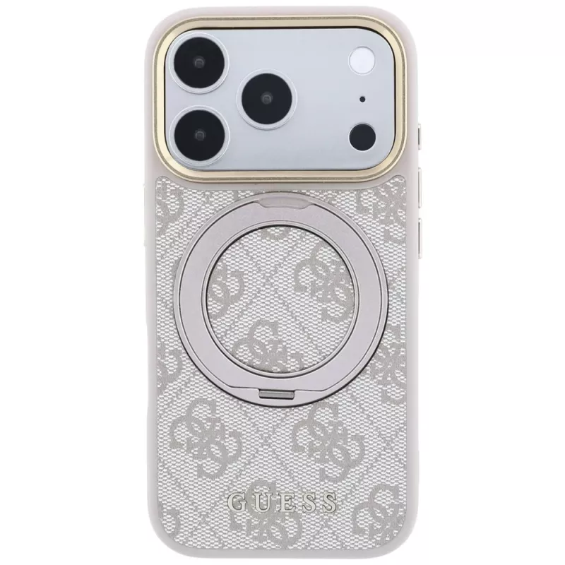 Guess Ring Stand 360 4G Classic Logo dėklas iPhone 18 Pro / 17 Pro telefonams su MagSafe, rožinis