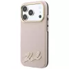 Karl Lagerfeld Grained with Resin Signature Logo dėklas iPhone 18 Pro Max / 17 Pro Max telefonams su MagSafe, rožinis