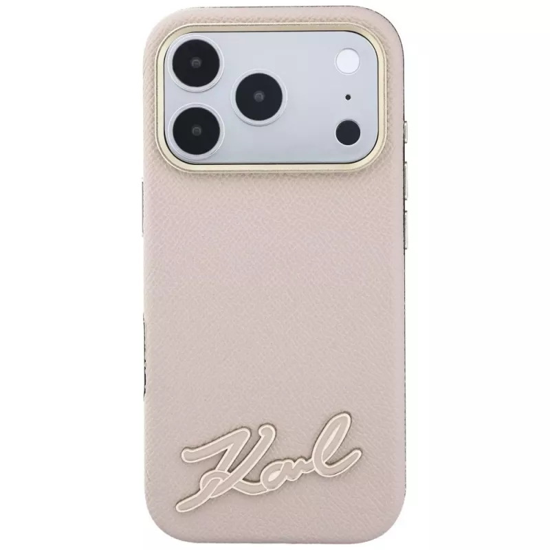 Karl Lagerfeld Grained with Resin Signature Logo dėklas iPhone 18 Pro Max / 17 Pro Max telefonams su MagSafe, rožinis