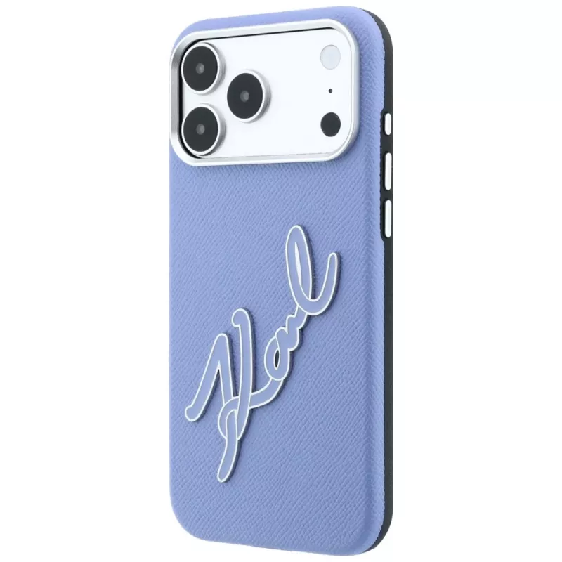 Karl Lagerfeld Smooth Big Resin Signature Logo dėklas iPhone 18 Pro / 17 Pro telefonams, mėlynas