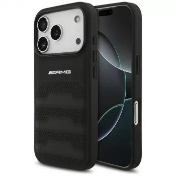 Mercedes AMG Leather Debossed Lines Logo dėklas, skirtas iPhone 18 Pro / 17 Pro, juodas