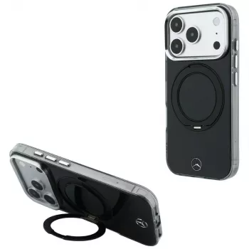 Mercedes Ring Stand Iconic Logo MagSafe telefono dėklas iPhone 18 Pro Max / 17 Pro Max, juodas