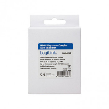 LogiLink NK0014R baltas HDMI Keystone adapteris A/F–HDMI A/F, 4K/30 Hz, su kartotuvu